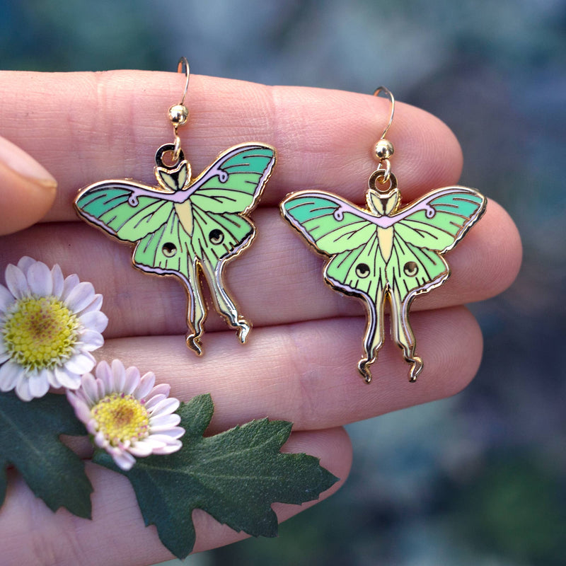 Botanical Bright - Luna Moth Dangle Earrings: Gold