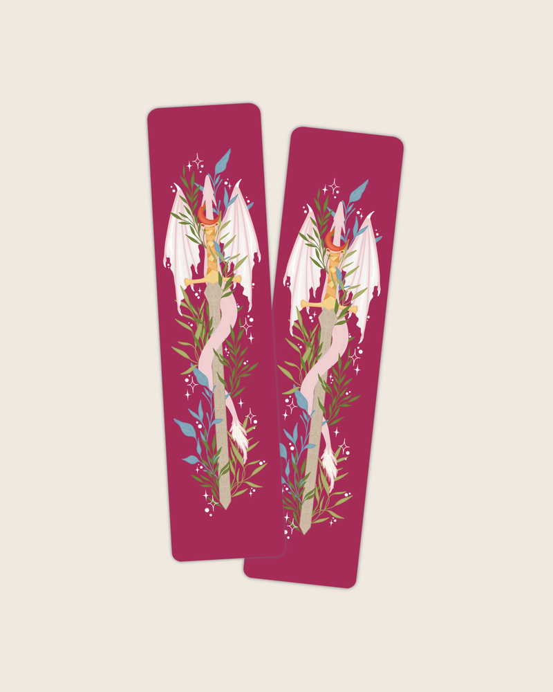 Meaggie Moos - Floral Dragon Sword 2x8 Bookmark | Fantasy Bookmark
