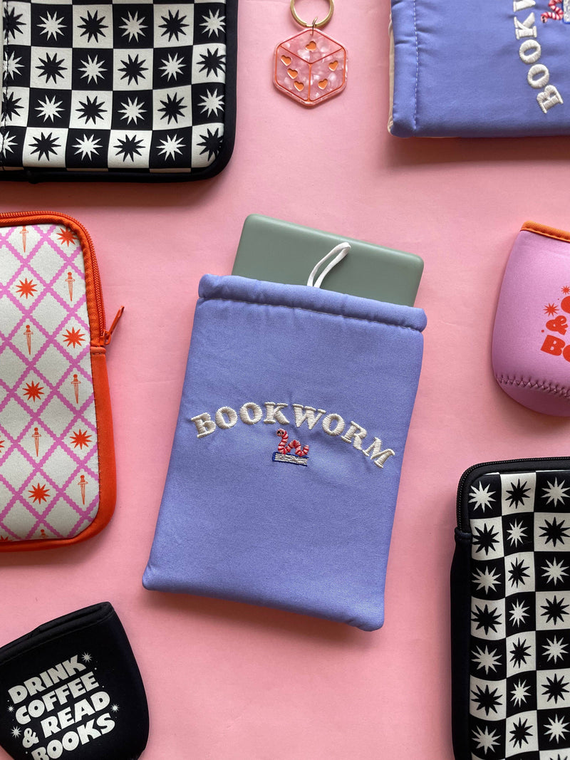 Jollie Ollie Designs - Bookworm Embroidered Book Sleeve & Kindle Sleeve