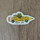 Sadsquatch - Frog in a Pencil Car - Cute Vinyl Sticker Richard Scarry