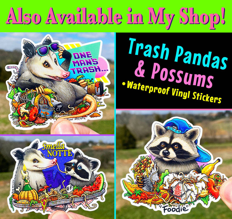 HOLOGRAPHIC STICKER: "Foodie" Raccoon with Garbage Feast