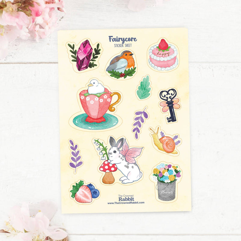 The Crowned Rabbit - Fairycore Vinyl Sticker Sheet, Fairy Stickers