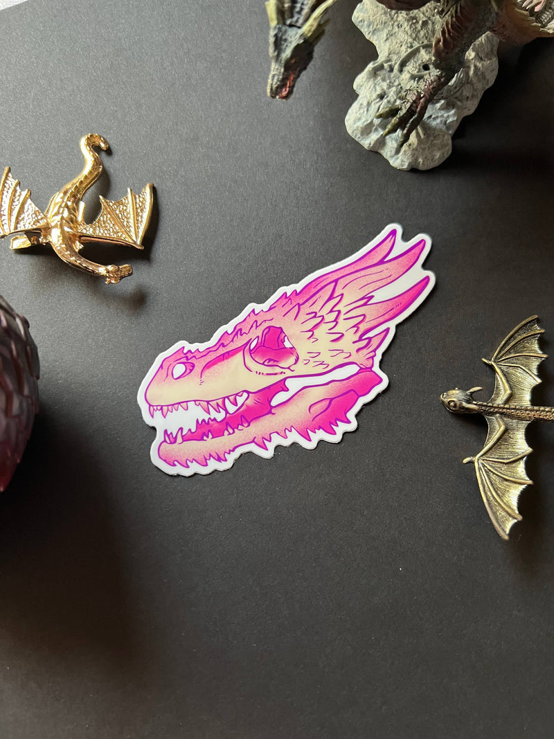 Fox and Brambles - Ivory Pink Dragon Skull Vinyl Sticker