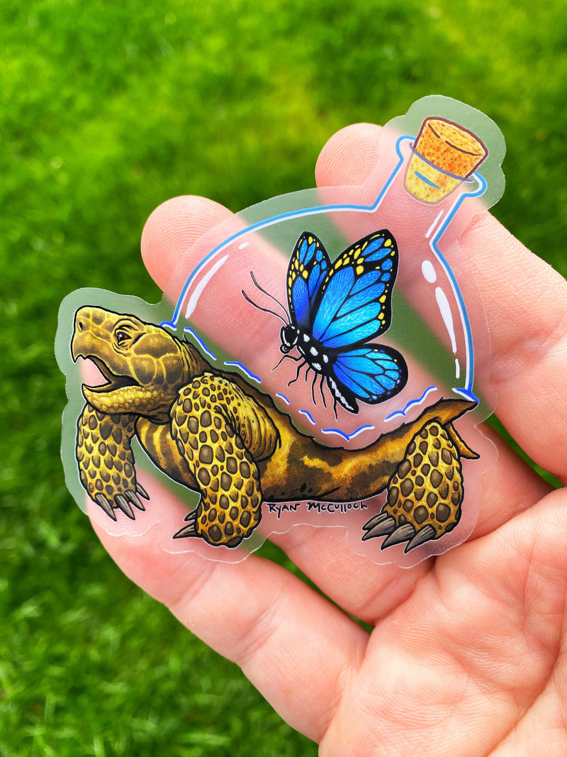 CLEAR STICKER: Tortoise Bottle With Butterfly