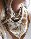 Flora West Design - 100% Silk Bandana Western Floral & Butterfly  – 23” Square