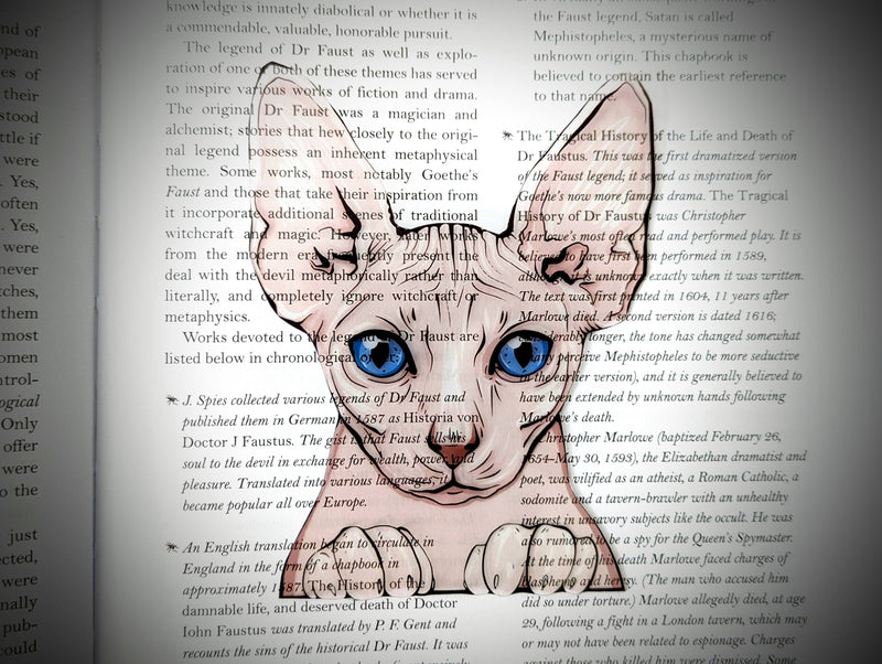 Dark Veinlet - Clear Bookmark - Sphinx Cat Hairless Goth Gothic Horror