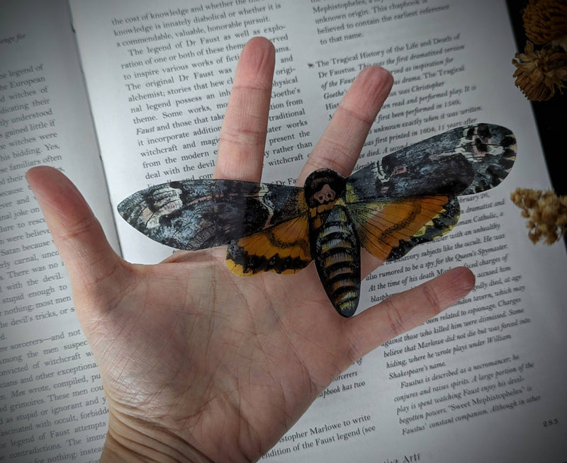 Dark Veinlet - Clear Bookmark - Colored Death Head Hawk Moth Dark Academia
