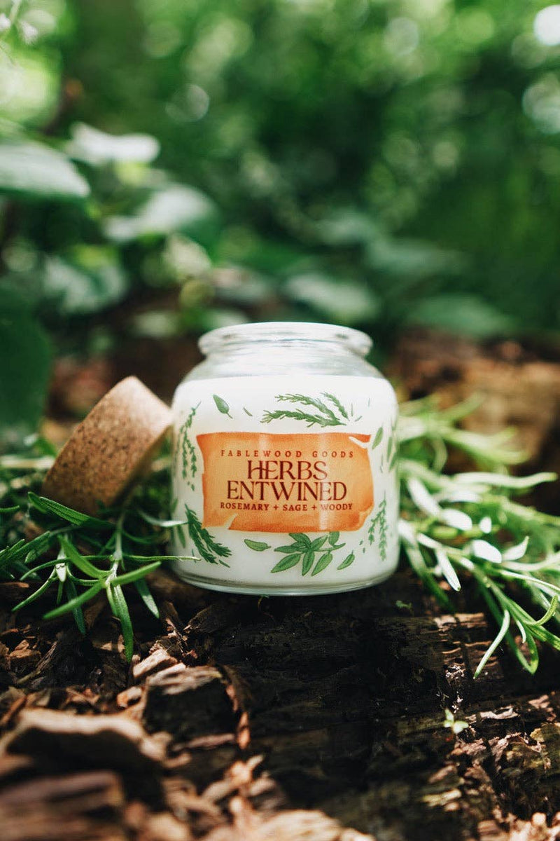 Fablewood Goods - Herbs Entwined | 8oz Apothecary Soy Candle | Rosemary, Sage and Woody