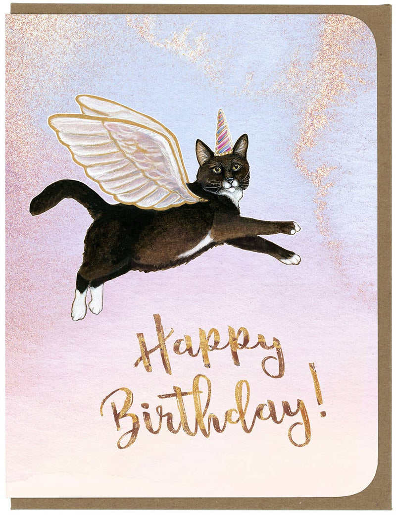 Amy Rose Moore Illustration - BIRTHDAY - Magical Flying Cat - Greeting Card 