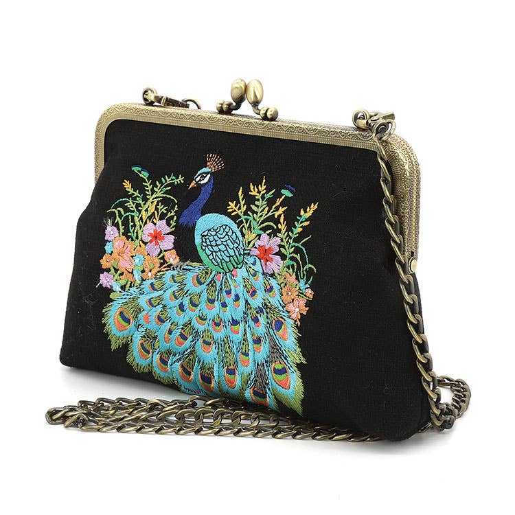 COMECO INC - Peacock Embroidered Kisslock Bag