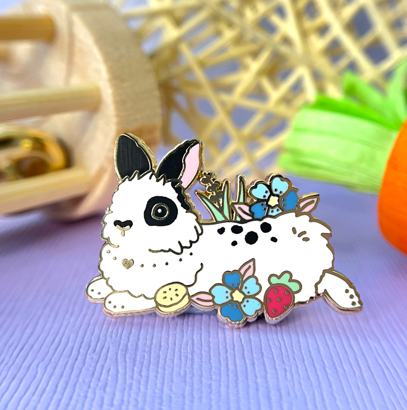 The Crowned Rabbit - Black Spotted Lionhead Bunny Enamel Pin
