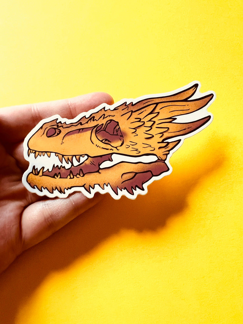 Fox and Brambles - Gold Dragon Skull Vinyl Sticker