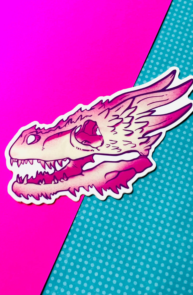 Fox and Brambles - Ivory Pink Dragon Skull Vinyl Sticker