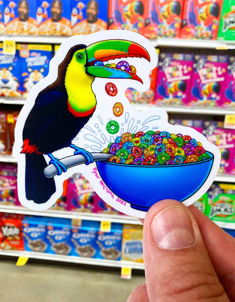 GLITTER STICKER: Fruit loops Early Bird Breakfast Toucan