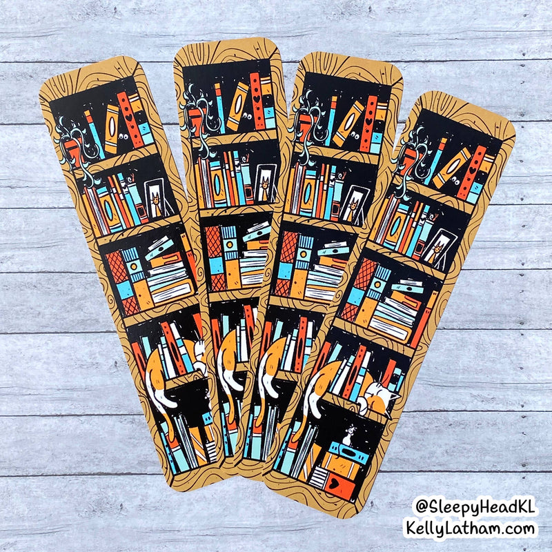 Kelly Latham Art - Bookshelf Bookmark Bookstore, Book Lover, Cat Lover: Clear Hanging Bag