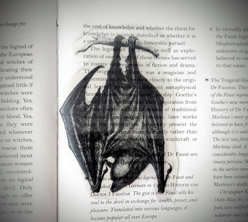 Dark Veinlet - Clear Bookmark - Vintage Hanging Bat Goth Dark Academia