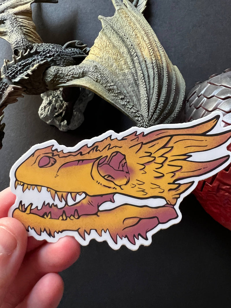 Fox and Brambles - Gold Dragon Skull Vinyl Sticker