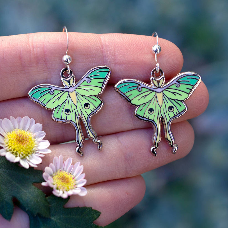 Botanical Bright - Luna Moth Dangle Earrings: Gold
