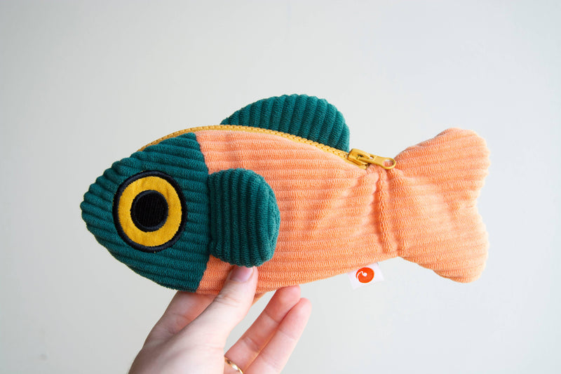 Curlworks - The Fish Pouch - Coral / Dark Green