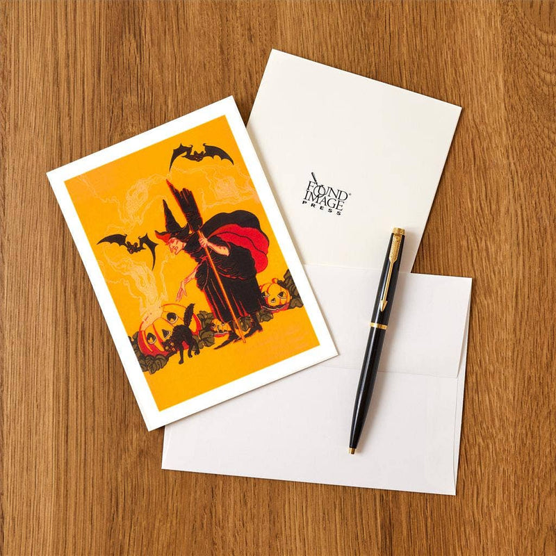 Found Image Press - Greeting Card HW-147 Witch with Goblin Emerging from Pumpkin