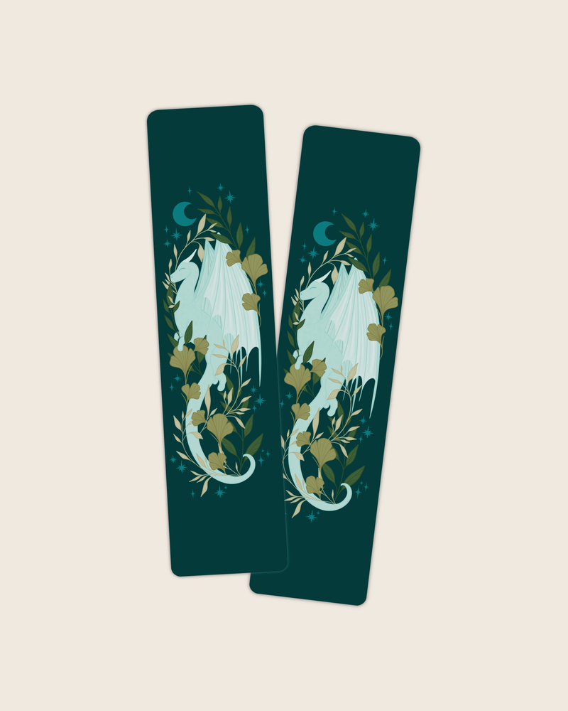 Meaggie Moos - Light Blue Lunar Dragon 2x8 Bookmark | Fantasy Bookmark 