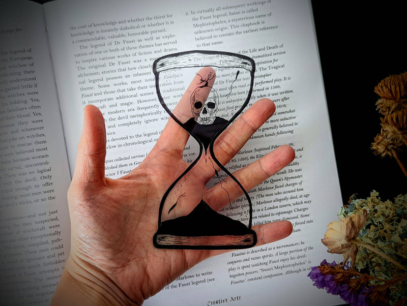 Dark Veinlet - Clear Bookmark - Hourglass Skull Goth Gothic Horror