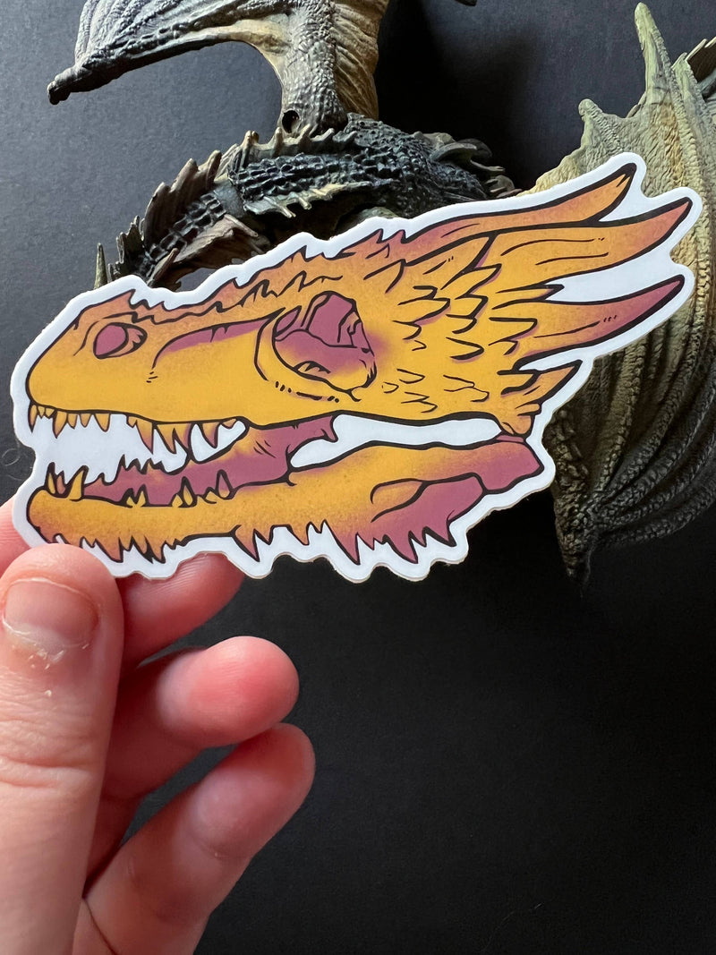 Fox and Brambles - Gold Dragon Skull Vinyl Sticker
