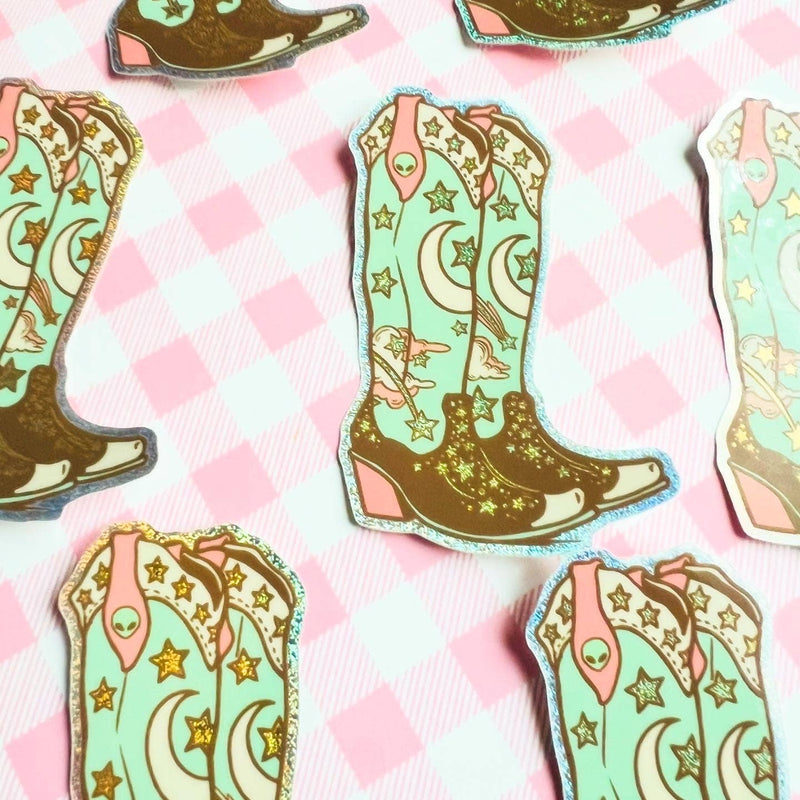 Fox and Brambles - Alien Cowboy Boots Glitter Sticker 