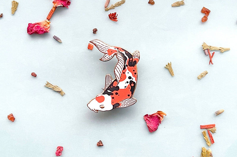 Alum and Ink - Doitsu Sanke Koi Enamel Pin: Rubber Pin Back