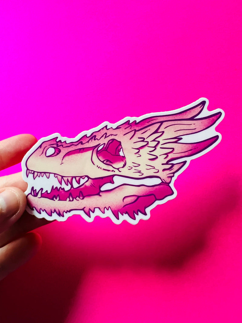 Fox and Brambles - Ivory Pink Dragon Skull Vinyl Sticker