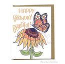 Lucky Sardine - Monarch Butterfly & Sunflower, Happy Birthday Beautiful Card