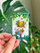 Thousand Skies - Enamel Pin -  Blue and Green Budgie Birds Pin Set