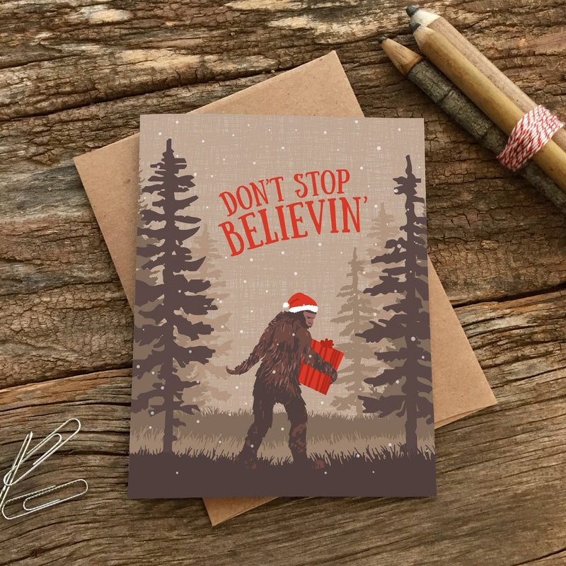 Modern Printed Matter - Don't Stop Believin' Sasquatch Holiday Card