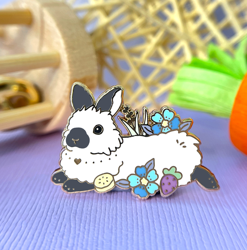 The Crowned Rabbit - Grey Spot Lionhead Bunny Enamel Pin