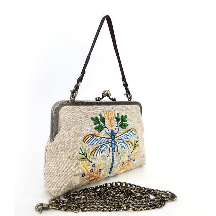 COMECO INC - Dragonfly Vintage Kisslock Bag: Beige