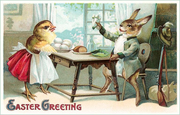 Found Image Press - Greeting Card EA-57 Easter Greeting, Domestic Rabbit and Chi