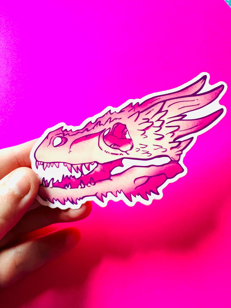 Fox and Brambles - Ivory Pink Dragon Skull Vinyl Sticker