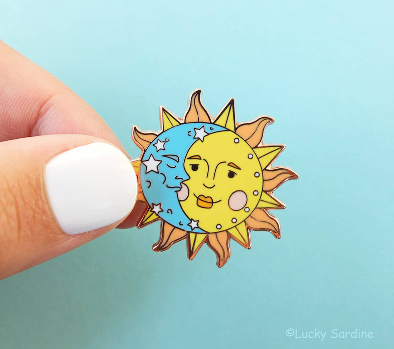 Lucky Sardine - Celestial Sun & Moon, Cosmic Stars, Retro Vintage Enamel Pin