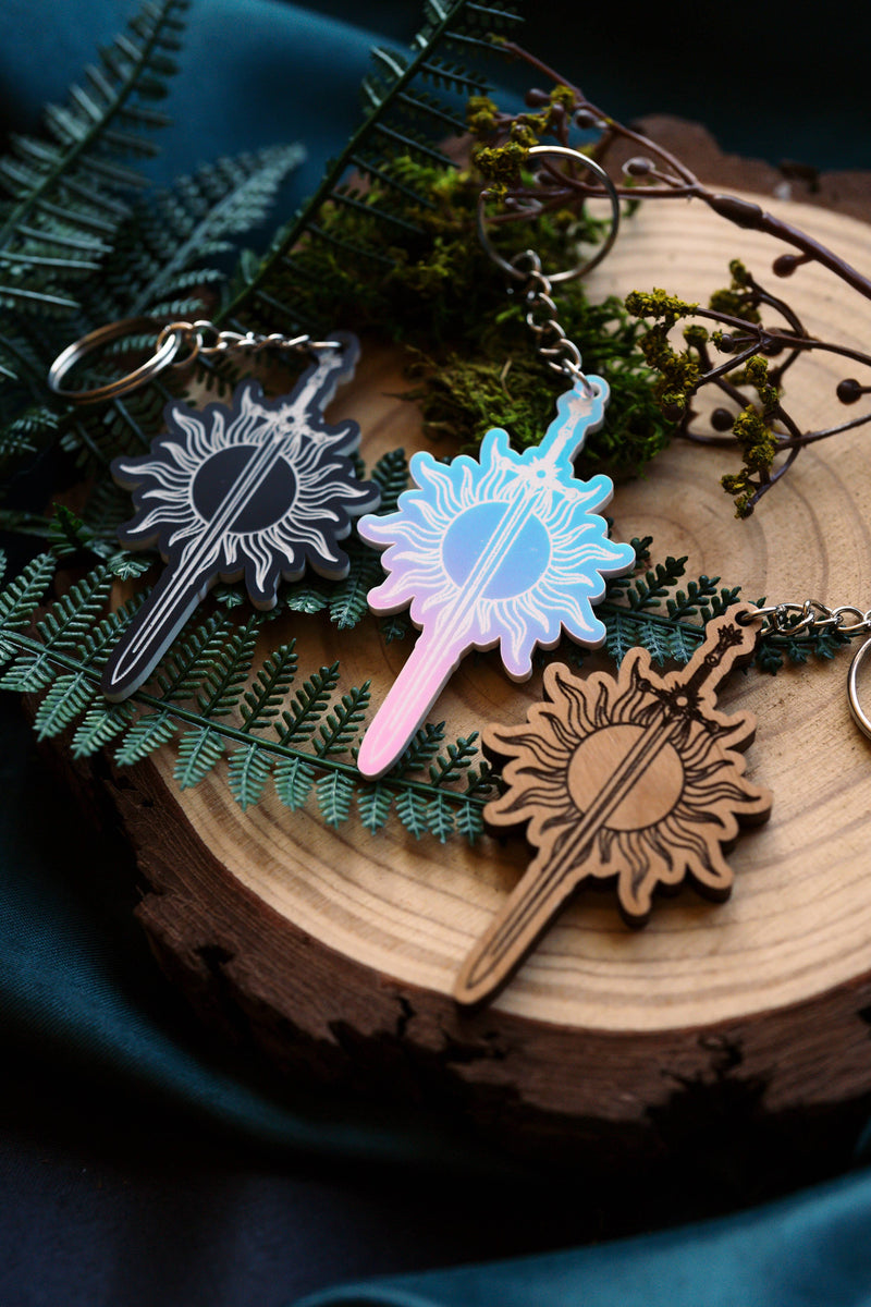 The Bookish Atelier - Sunfire Sword Keychain: Wood