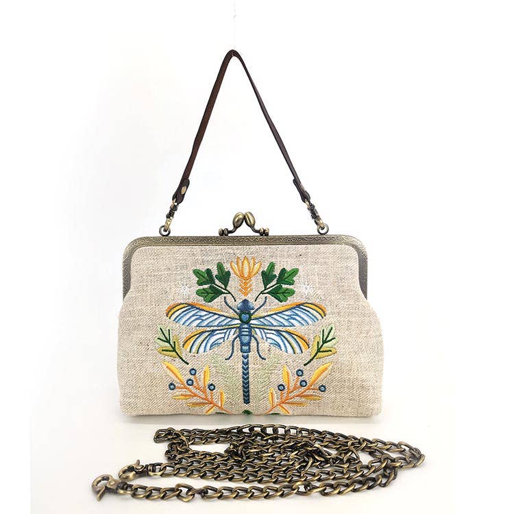 COMECO INC - Dragonfly Vintage Kisslock Bag: Beige
