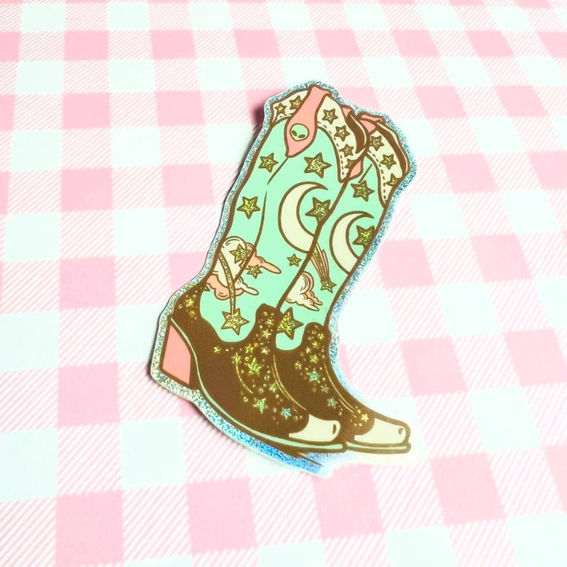 Fox and Brambles - Alien Cowboy Boots Glitter Sticker 