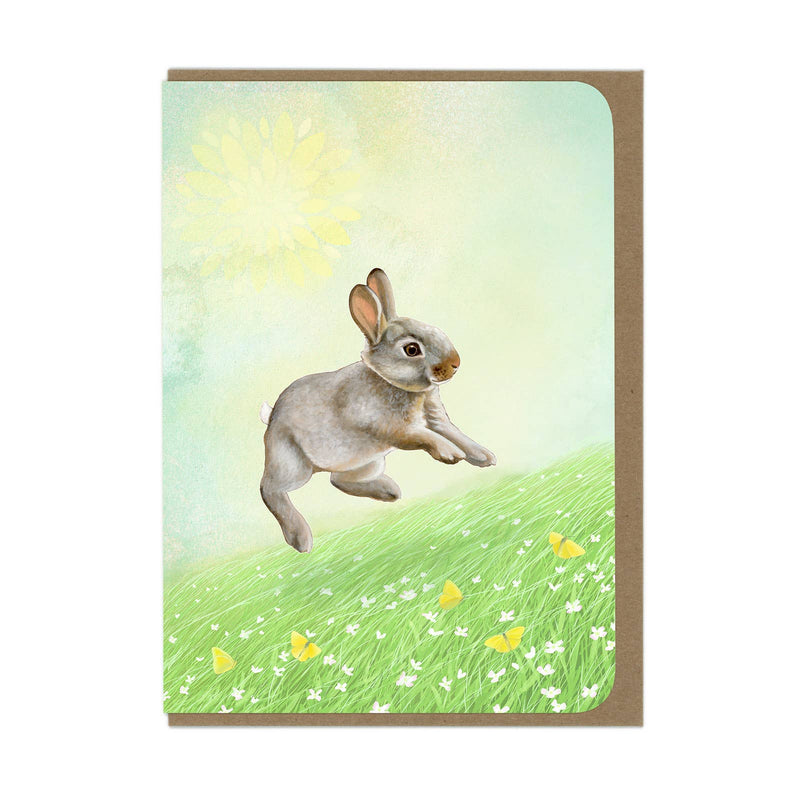 Amy Rose Moore Illustration - Baby Bunny and Field of Flowers - Blank Card 