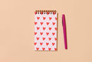 And Here We Are - Letterpress Small Spiral Notebook—Red Hearts (Cute, Love)