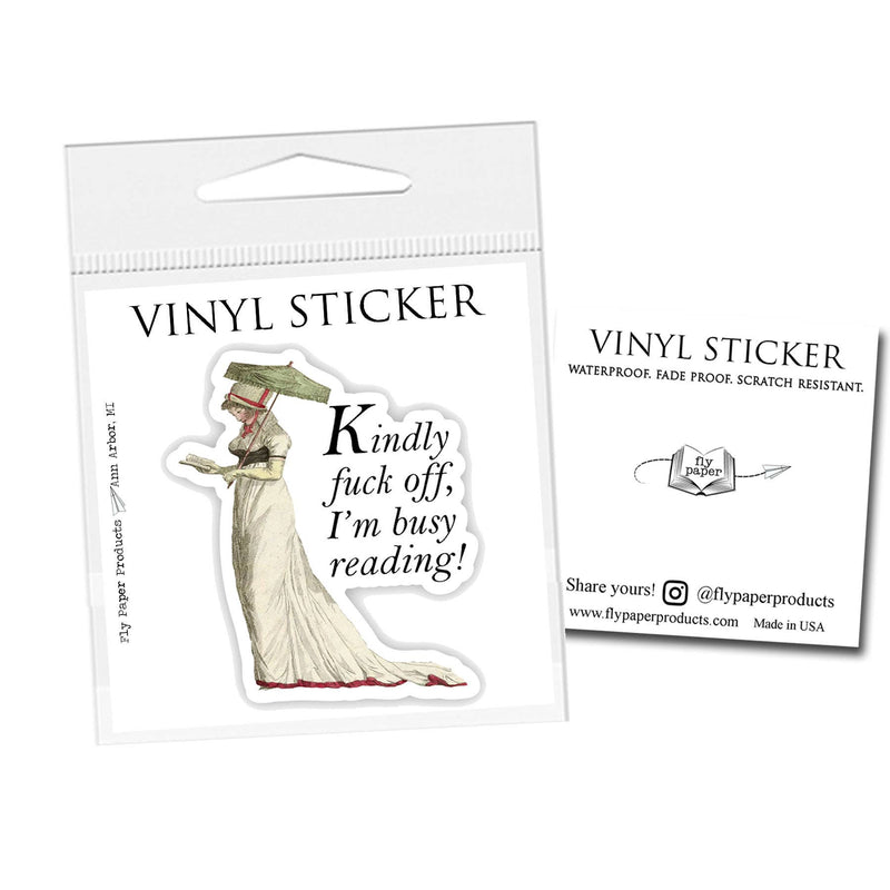 Fly Paper Products - Kindly Fuck Off I'm Reading - Regency Era Lady Vinyl Sticker: Unpackaged Sticker