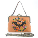 COMECO INC - Floral Bat Kiss Lock Bag in Linen Blended Material