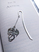Bookish Trinkets - Silver flying dragon Metal Hook Bookmark with silver chain
