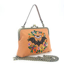 COMECO INC - Floral Bat Kiss Lock Bag in Linen Blended Material