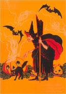 Found Image Press - Greeting Card HW-147 Witch with Goblin Emerging from Pumpkin
