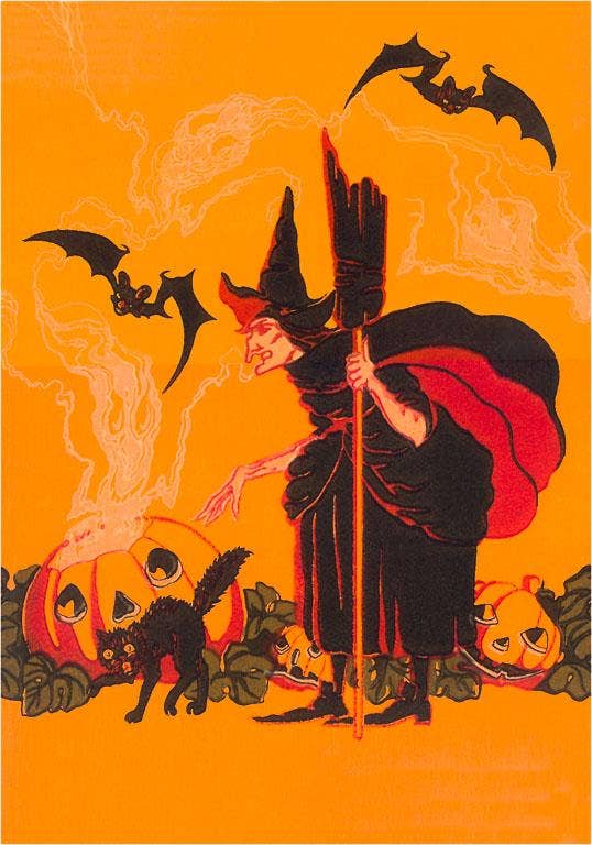 Found Image Press - Greeting Card HW-147 Witch with Goblin Emerging from Pumpkin