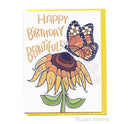 Lucky Sardine - Monarch Butterfly & Sunflower, Happy Birthday Beautiful Card
